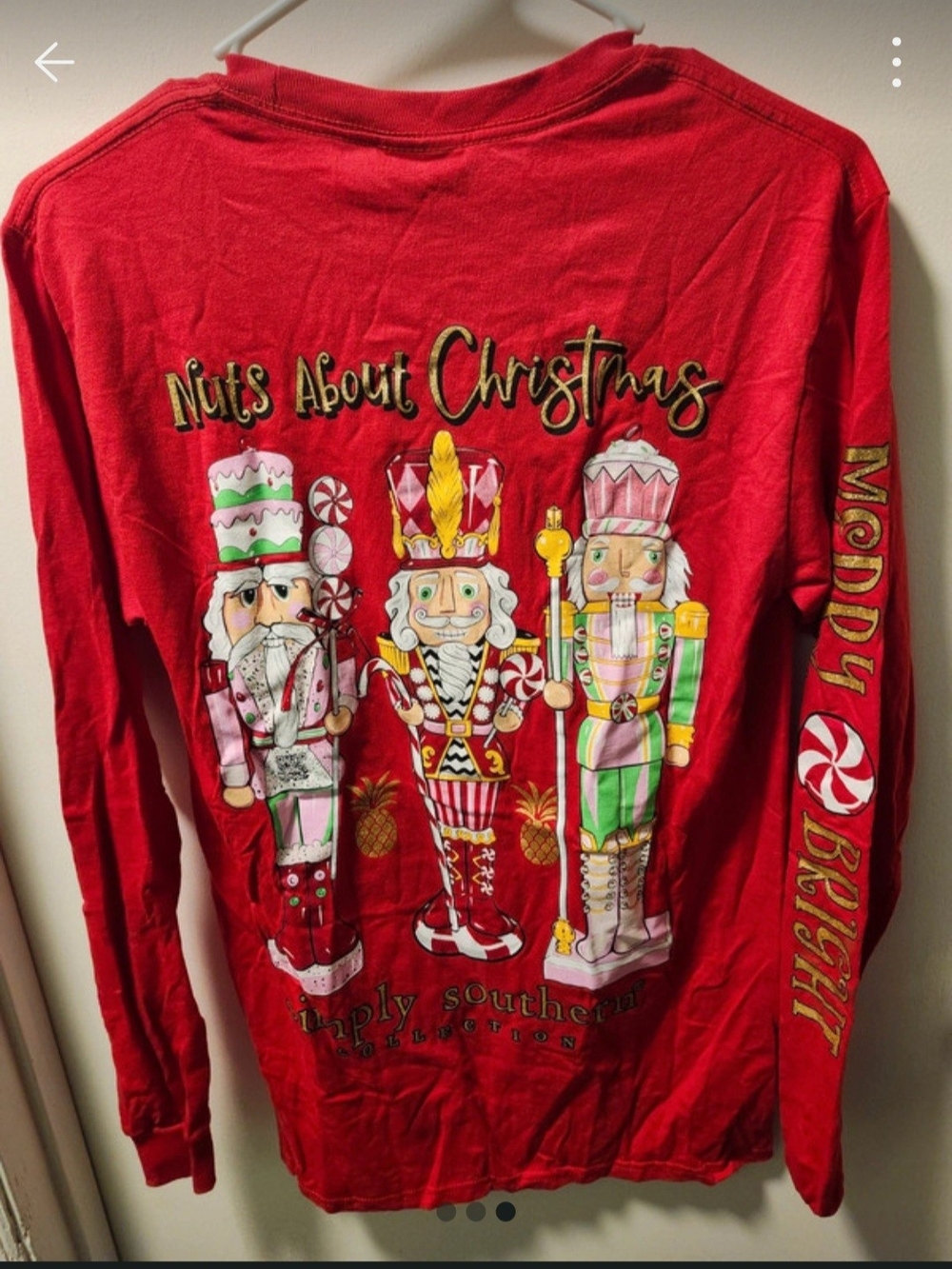 Simply Southern Red Long Sleeve Womens Tee with Colorful Nutcracker Print